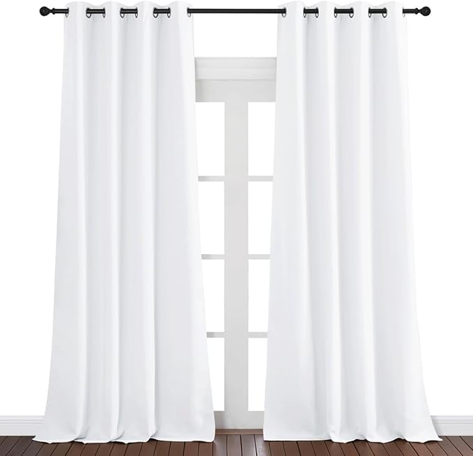 NICETOWN White Room Darkening Curtain 95 inches Long for Living Room - (50% Blackout) Grommet Top Thermal Insulated Window Treatment Sound Reducing Drape for Bedroom (1 Panel, W52 x L95)