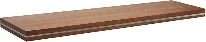 HÜNGSMART 60 Inch Wooden Floating Shelf – Supports 300lbs - Engineered Wood 5 Foot Long –Walnut Finish with Stainless Steel Insert– Includes Laser Welded Precision Wall Bracket (60 x 11 13/16 inches)
