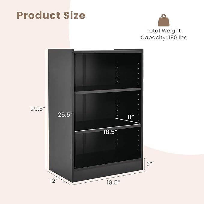 LOKO 3-Tier Open Bookcase Set of 2, Modern 3-Cube Bookshelf with 18-Position Adjustable Shelves & Anti-toppling Devices, Multipurpose Cubical Display Storage Organizer for Living Room Study (2, Black)