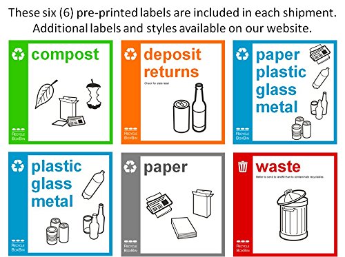 RecycleBoxBin Double Recycling Bin - Large Capacity (25 gal. per bin), All Plastic Construction, Light-Weight, with Changeable Label System