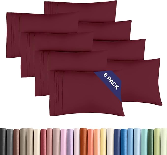 King Pillow Cases Set of 8 - Ultra Soft Hotel Quality Pillowcase Covers - Comfy & Wrinkle Free - Shrink, Stain & Fade Resistant - Easy-Care, Machine Washable Pillow Protectors - 8 Piece Set - Burgundy