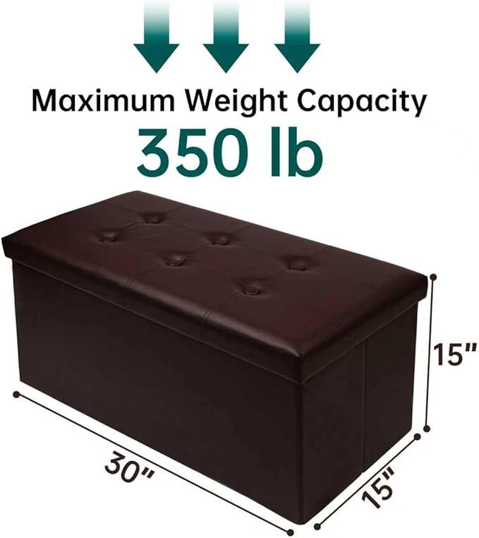 xupersodys 30 Inches Folding Storage Ottoman Bench, Faux Leather Footstool Ottoman, Storage Trunk Footrest for Bedroom, Living Room and Hallway, Support 350lbs, Brown(Brown line)