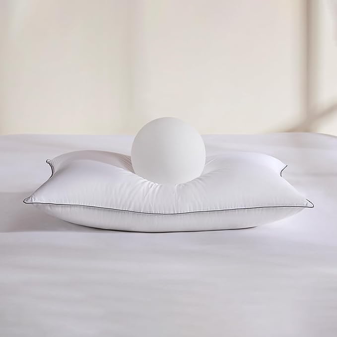 Goose Feather Down Fiber Standard Pillow Single Pack, Luxury 3-Chamber Pillows with Soft & Down-Proof Cover, Fluffy Plush Hotel Bed Pillows for Side, Back & Stomach Sleepers, 20"x26"