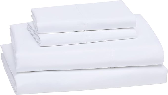 Amazon Basics Lightweight Super Soft, Wrinkle-Free, Easy Care Microfiber 4-Piece Bed Sheet Set with 14-Inch Deep Pockets, Full, Bright White, Solid