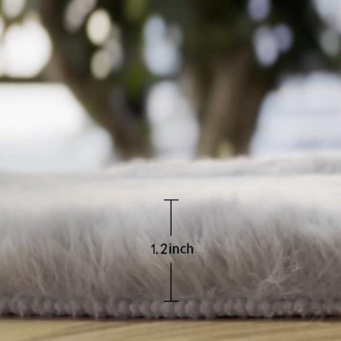 Faux Fuzzy Machine Washable Bunny Fur Area Rugs for Living Room Grey Fluffy Rug for Bedroom Sheepskin Rug 4x6 Rectangle Nursery