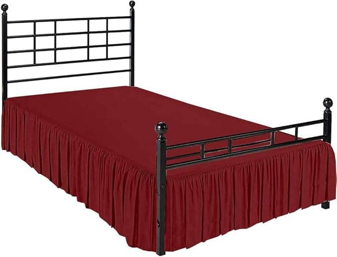 Burgundy Solid Ruffled Bed Skirt King-20 Inch Drop Split Corner, Microfiber Bedskirt with Platform Three Sided Coverage
