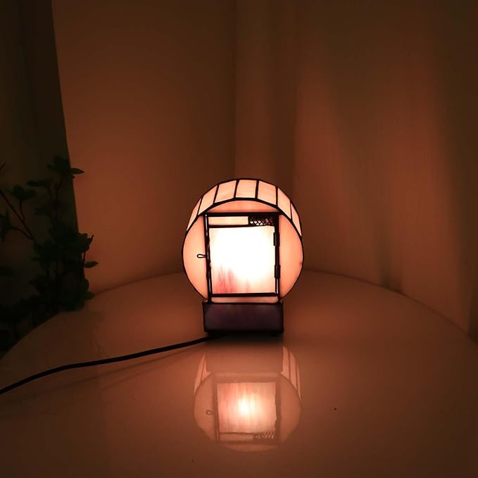 Bieye L10911 Cat and Mouse Tiffany Style Stained Glass Desk Clock Table Lamp for Home Decor (Pink)