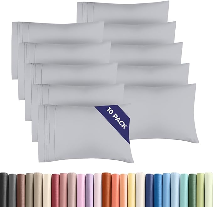 Queen Pillow Cases Set of 10 - Ultra Soft Hotel Quality Pillowcase Covers - Comfy, Cozy & Wrinkle Free - Shrink, Stain & Fade Resistant - Machine Washable Pillow Protectors - 10 Piece Set - Steel Blue