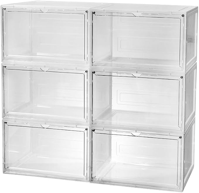 Transparent Plastic Stackable Shoe Storage Box, 6 Pack Side Opening Shoe Box, Suitable For Storing And Displaying Sneakers 13'' x 11.2‘ x 7.5’ (Transparent Colour)