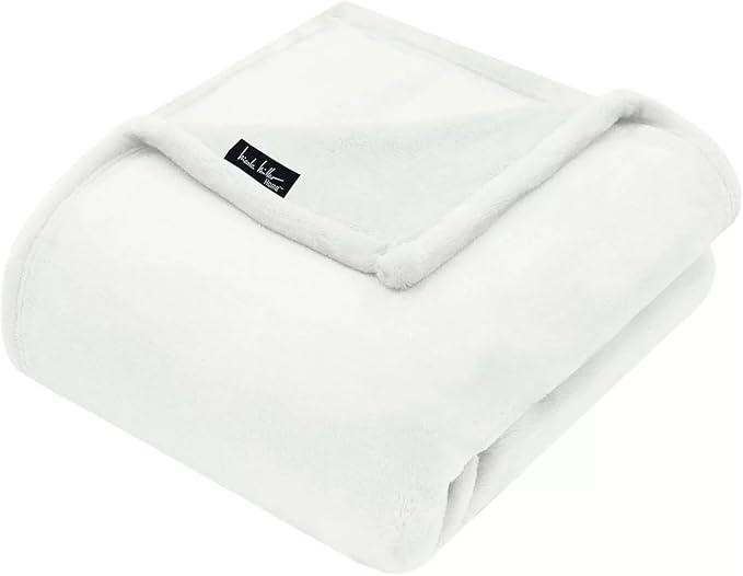 Nicole Miller Oversized Plush Fleece Throw Blanket – Ultra Soft, Lightweight & Cozy – 60" x 70" Warm Flannel Blanket for Couch, Bed & Travel – Machine Washable (Off White-Ivory)