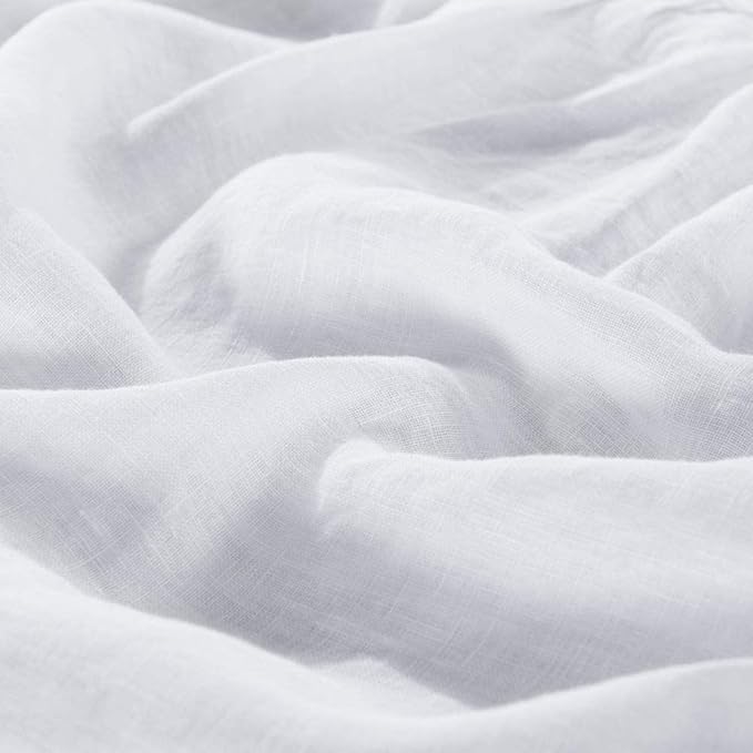 MEADOW PARK Washed French Linen Bed Skirt, Dust Ruffl, Twin Size 39" W x 75" L, Drop 16", Super Soft, Ruffle Style, White Color