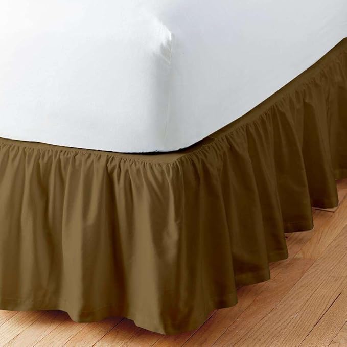 Taupe Solid Ruffled Bed Skirt Short Queen-18 Inch Drop Split Corner, Microfiber Bedskirt with Platform Three Sided Coverage