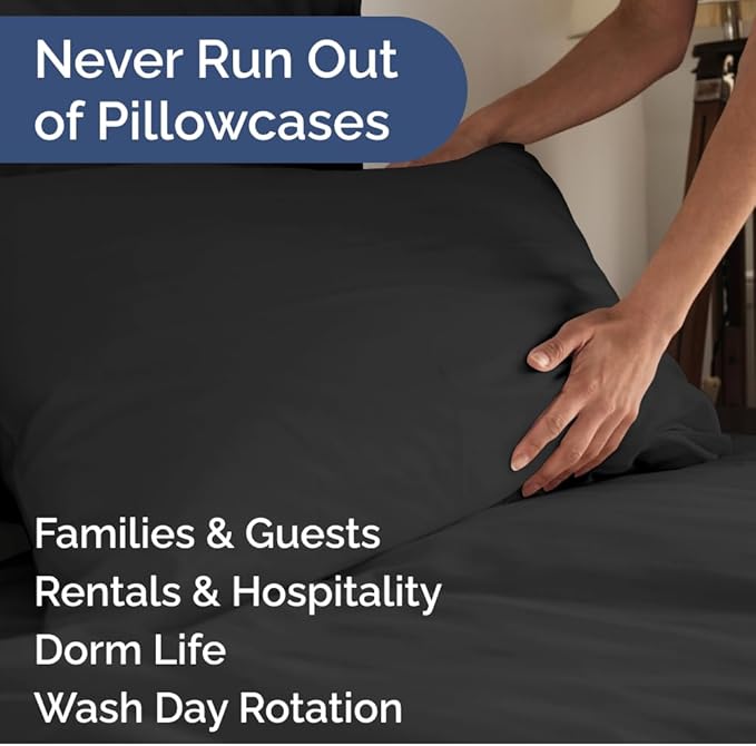 Queen Pillow Cases Set of 10 - Ultra Soft Hotel Quality Pillowcase Covers - Comfy & Wrinkle Free - Shrink, Stain and Fade Resistant - Easy-Care, Machine Washable Pillow Protectors - 10 Pcs Set - Black
