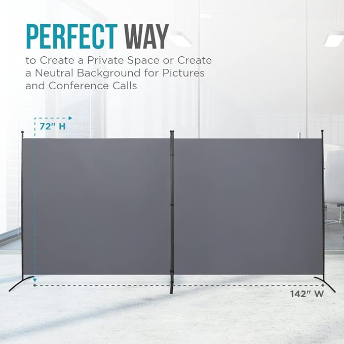 SteelAid Room Divider (Double Panel) – Folding Partition Privacy Screen for Office, Classroom, Dorm Room, Kids Room, Studio, Conference - 142" x 72" - Easy to Assemble, Freestanding & Foldable