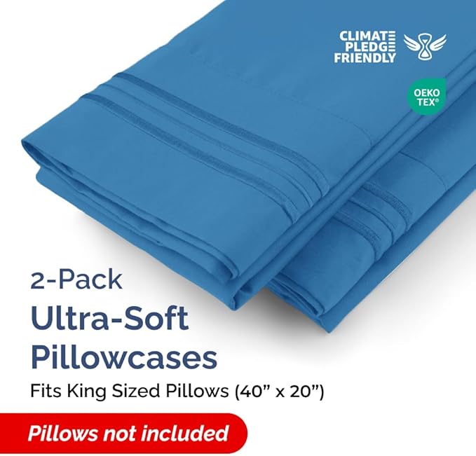 King Pillow Cases Set of 2 - Ultra Soft Hotel Quality Pillowcase Covers - Comfy, Cozy & Wrinkle Free - Shrinkage, Stain & Fade Resistant - Machine Washable Pillow Protectors - 2 Piece Set - Royal Blue
