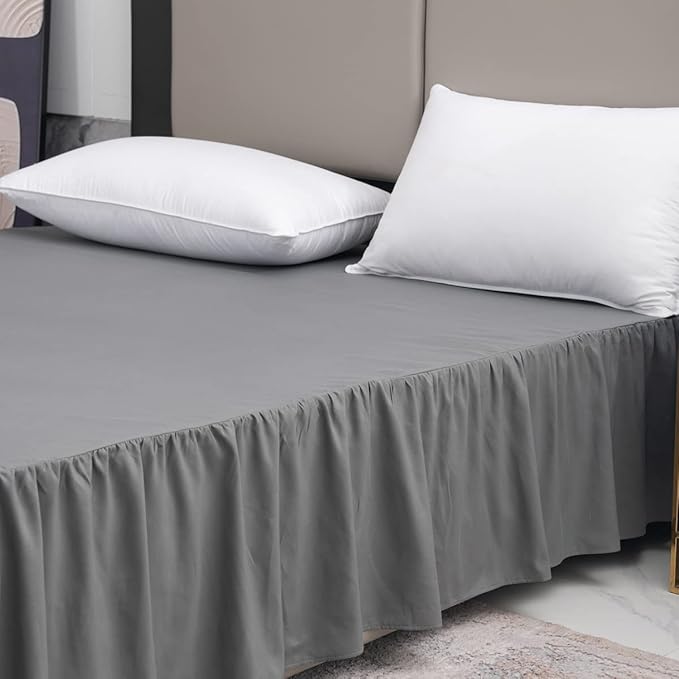 TSUTOMI Bed Skirt King Size Ruffled Bed Skirt with Split Corners, 14 Inch Drop Dust Ruffle Bed Skirts with Platform, Gathered Style, 100% Microfiber, Grey