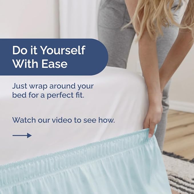 Wrap Around Dust Ruffle Bed Skirt - Ice Blue - for Full Size Beds w/ 12 Inch Drop - Easy Fit Elastic Strap - Adjustable Pleated Bedskirt w/Brushed Fabric - Wrinkle Free - for Women, Men, Kids & Teens