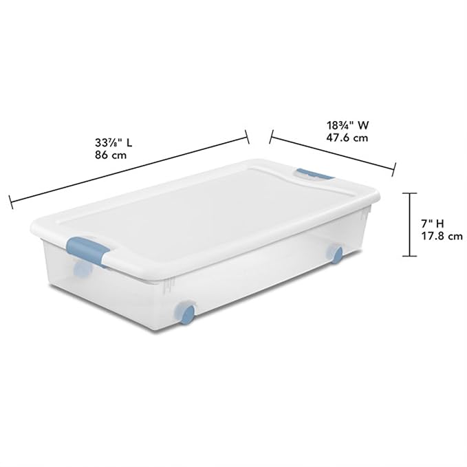 Sterilite 12-Pack Latching Box, Under Bed Storage Bins with Lids, Clear Plastic, 56 Quart - Heavy-Duty Organizing Containers for Closet, Bathroom, and Office