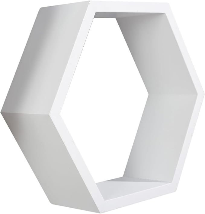 AHDECOR Hexagon Floating Shelves, Set of 3 White Hexagon Wall Shelves | Modern Honeycomb Floating Shelves for Living Room, Bedroom, Office | Hexagonal Wall Organizer Hanging Shelf