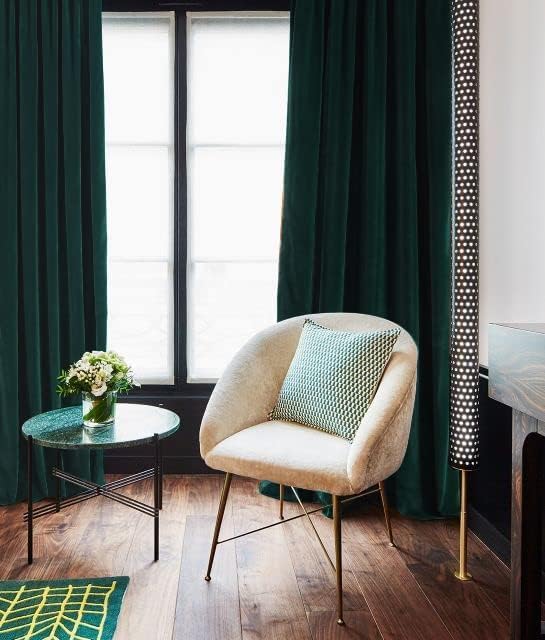 Joydeco Dark Green Velvet Curtains 96 inch Length 2 Panels Burg Set, Luxury Rod Pocket Thermal Insulated Window Blackout Curtain, Room Darkening Drapes for Living Dining Room Bedroom Privacy