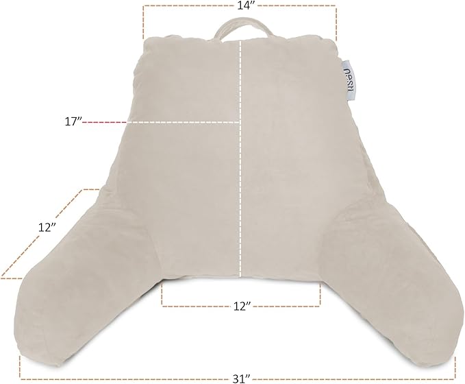Nestl Reading Pillow with Shredded Memory Foam, Designed for Sitting Up in Bed and Couch, Back and Arms Adjustable Support for Adult & Teens Backrest Pillows for Reading, with Washable Cover Linen