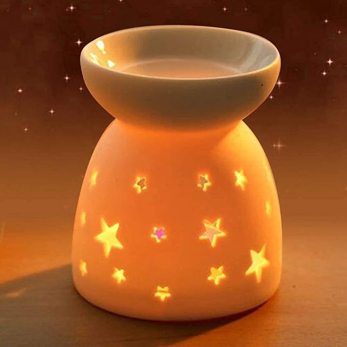 HwaGui Ceramic Tea Light Holder,Aromatherapy Oil Burner Candle Warmers Home Decoration Romantic White Star Pattern