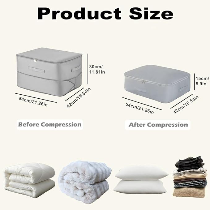 Ultra Space Saving Self Compression Organizer, 2025 New Large Capacity Storage Bag, Thick Satin Fabric Heavy Duty Bags for Comforters Blankets Bedding Duvet (Gray, Large, 21x17x12in)