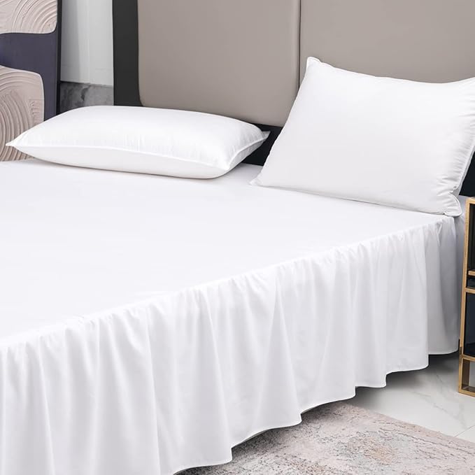 TSUTOMI Bed Skirt Queen Size Ruffled Bed Skirt with Split Corners, 18 Inch Drop Dust Ruffle Bed Skirts with Platform, Gathered Style, 100% Microfiber, White