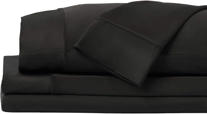 SHEEX - Original Performance Sheets Set (Split King) Black - Cooling Sheets - Moisture Wicking - 1 Flat Cooling Sheet, 1 Fitted Cooling Sheet, 2 King Pillow Covers - Wrinkle Free - Sleep Aid