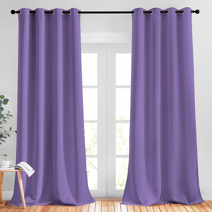 NICETOWN Living Room Blackout Curtains - Window Treatment Thermal Insulated Solid Grommet Blackout Panels/Drapes for Nursery (Lilac Purple, Set of 2 Panels, 52 by 95 Inch)