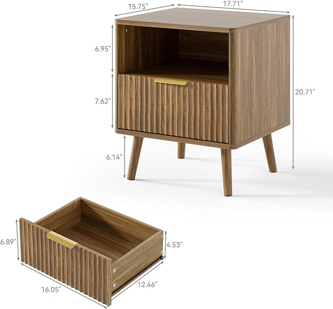 LYNSOM Fluted Dresser and Nightstand Sets 3 Piece, 9-Drawers Dresser and 1-Drawer Nightstands Set of 2, Wood Bedroom Furniture Set for Home, Bedroom, Hallway, Walnut