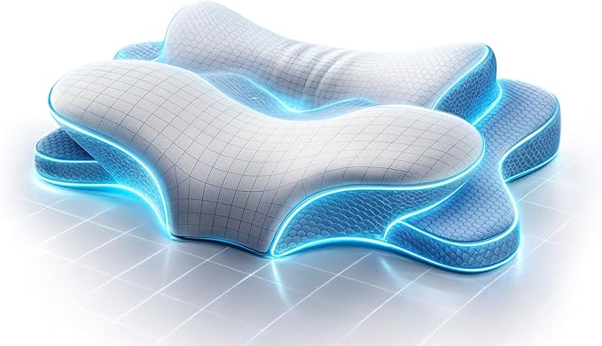 Cervical Neck Pillow for Sleeping, Butterfly Memory Foam Pillow for Neck Pain Relief, Cooling BASF Foam for Side Back & Stomach Sleepers, CertiPUR-US & Oeko-TEX Certified, Standard Size