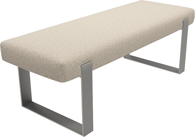 VANT Upholstered Bed Bench - Faux Merino Wool Cream - Brushed Nickel - Contemporary Modern, Bedroom Bench Seat, Hallway, or Entryway