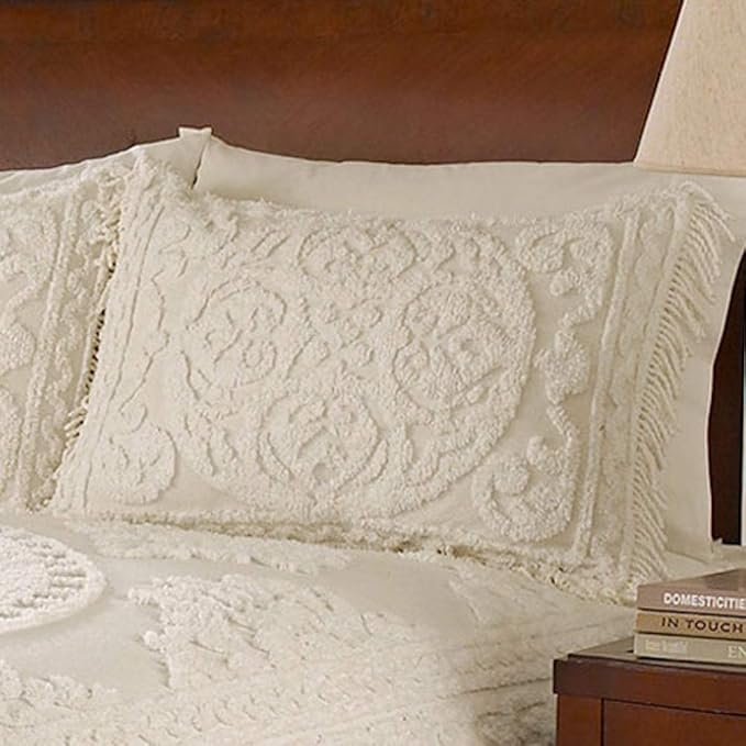 Beatrice Home Fashions Medallion Chenille Bedspread, Standard Sham, Ivory