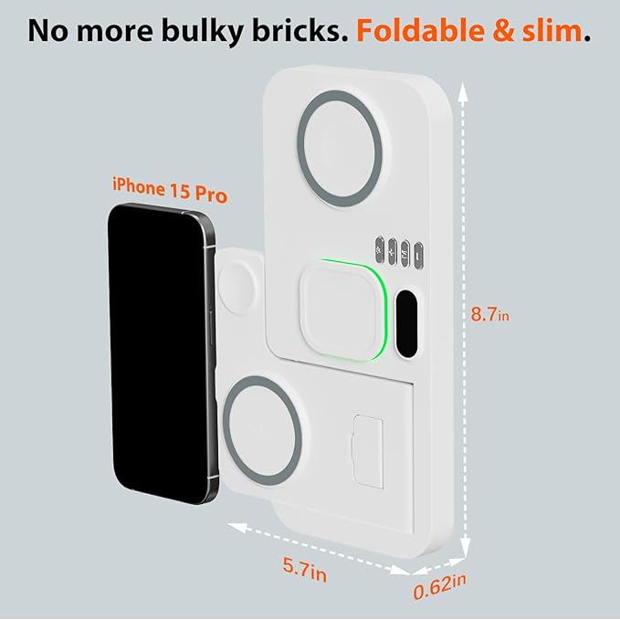 Dual Phone Magnetic Wireless Charging Station for Apple Devices/Apple Ecosystem,with Auto-Switch 7-Color Light & Clock, Compatible with iPhone 17/16/15, for iWatch 11/10/9 & AirPods Pro3（White