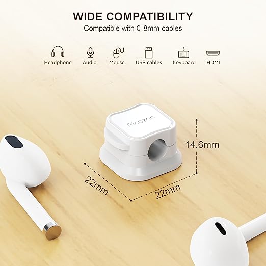 Picozon 6 Pack Magnetic Cable Clip Organizer Cord Holder, Picozon Adhesive Cable Management, Wire Phone USB Charger Cable Holder Keeper Organizer for Car, Office Home Desktop, Wall, Night Table