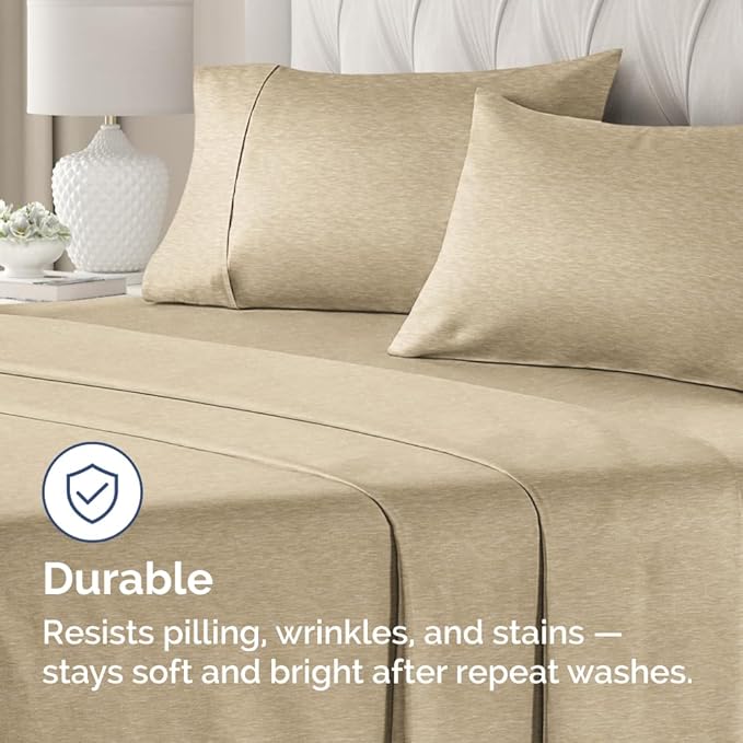 King Pillow Cases Set of 4 - Ultra Soft Hotel Quality Pillowcase Covers - Comfy, Cozy & Wrinkle Free - Shrinkage and Fade Resistant - Machine Washable Pillow Protectors - 4 Piece Set - Heathered Tan