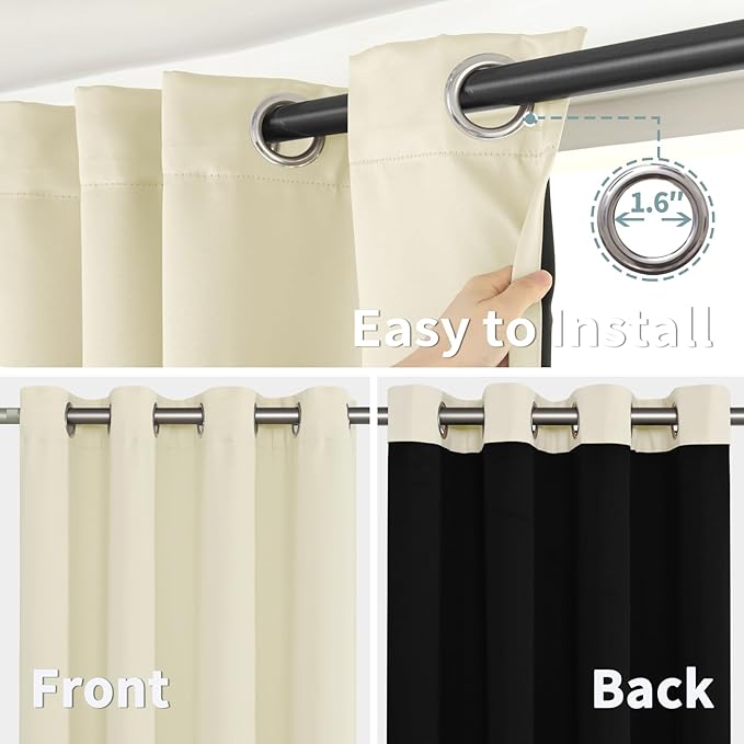 BGment Thermal Insulated 100% Blackout Curtains 84 Inch Length 2 Panels, Total Light Blocking Curtains for Bedroom, Grommet Window Drapes with Thick Black Liner, 60 Inch Wide Each Panel, Cream