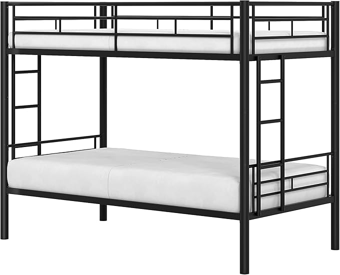VECELO Bunk Bed Twin Over Twin, Metal Bunkbeds with Ladder and Full-Length Guardrail, No Box Spring Needed, Space Saving, Noise Free, Black
