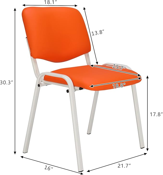VINGLI Orange Waiting Room Chairs, 5-Pack PU Church Chairs Conference Stackable Office Guest & Reception Stacking for Meeting,Office Lobby, Simple&Space-saving Pu-orange