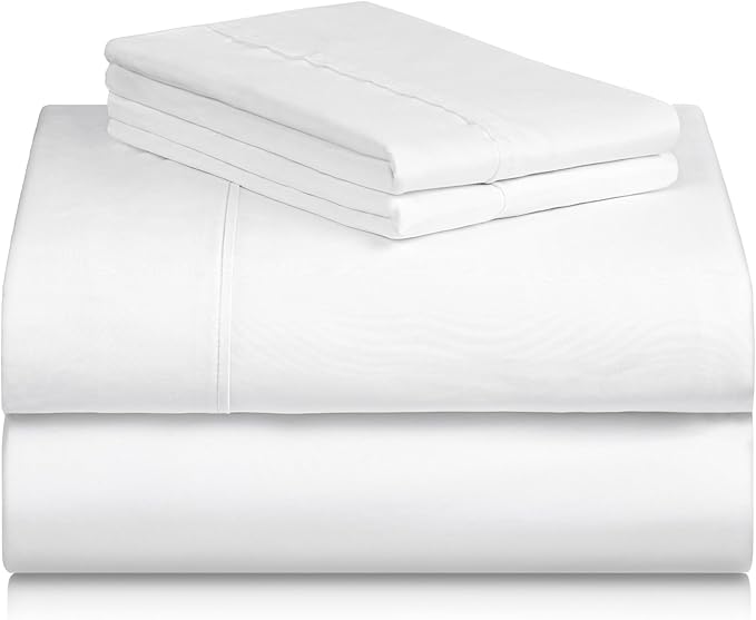 LuxClub 4 PC Extra Deep Pocket Queen Sheet Set, Deep Pockets Wrinkle Free Cooling Bed Sheets Hotel Bedding for Women, Men, Includes 1 Fitted Sheet, 1 Flat Sheet and 2 Pillowcases- White