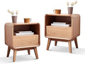 100% Solid Wood Nightstand Set of 2, Small Night Stand with Drawer and Open Shelf, Natural Wood Nightstand, Mid Century Modern Night Stand, Wooden Bedside Table for Bedroom(20.47" H)