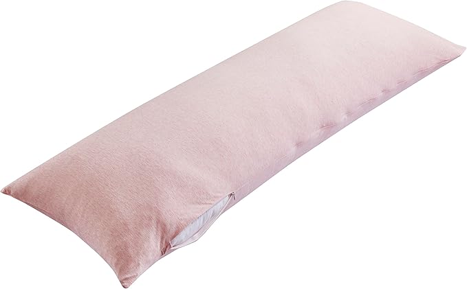 Oubonun 100% Jersey Cotton Body Pillow Cover with Zipper - Luxury Soft Removable Pillow Case - Long Fuzzy - Knitted (Baby Pink, 21"X54")