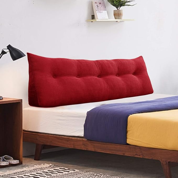 WOWMAX 100% Cotton Corduroy Headboard Pillow – Twin Size Back Support Reading Wedge for Bed & Daybed, Plush Handmade Bolster Cushion with Removable Cover, Cozy Bed Rest Pillow, Red