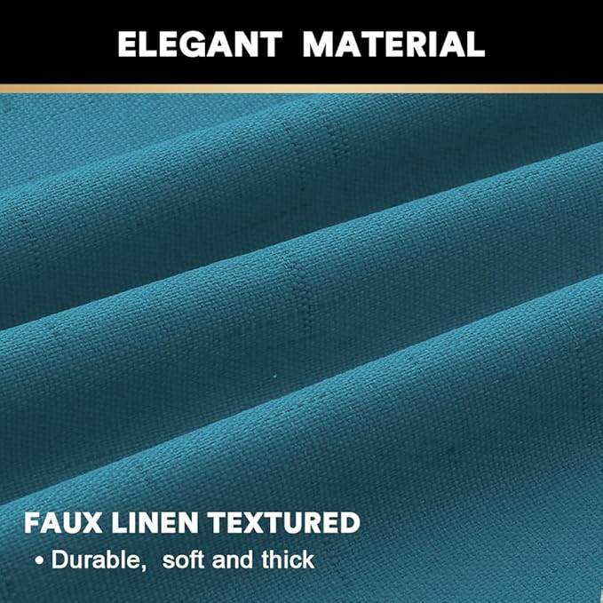 PrinceDeco Blackout Curtains 63 Inch Length Linen Textured 100% Thermal Insulated Curtains with White Liner for Bedroom Sun Blocking Linen Curtains for Living Room, W52 x L63, Set of 2, Blue Sapphire