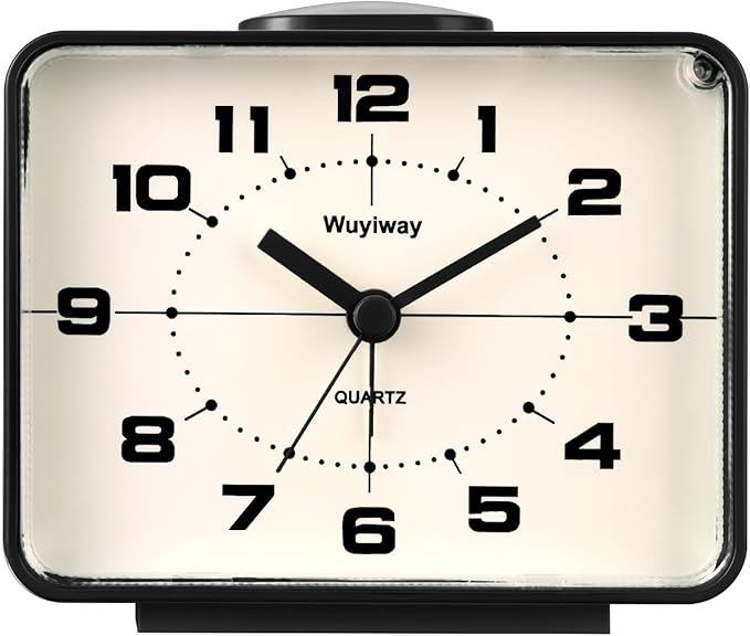 Retro Analog Alarm Clock,Battery Operated,4" Vintage Decor for Bedroom, Nightstand, Bedside, Desk, Table,Silent,Lighted on Demand and Snooze,Ascending Beep Sounds,Easy to Set(Black)
