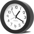 Alarm Clock with Backlight, 4 Inches Cute Analog Round Digital Quartz Clock, Non Ticking, Battery Operated,Simply Design for Living Room, Bedroom,Bedside, Desk Decorative (Black)