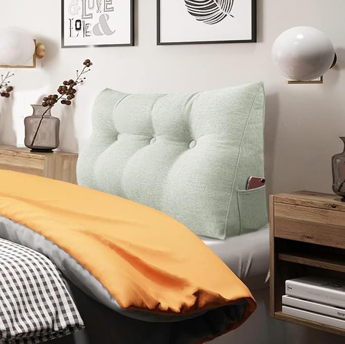 homecozy Wedge Headboard Pillow Dorm Room Reading Pillow Back Support for Sitting Up in Bed Bolster Lumbar Cushion Body Positioning Bedrest Cotton Linen 39in Grey-Beige Twin