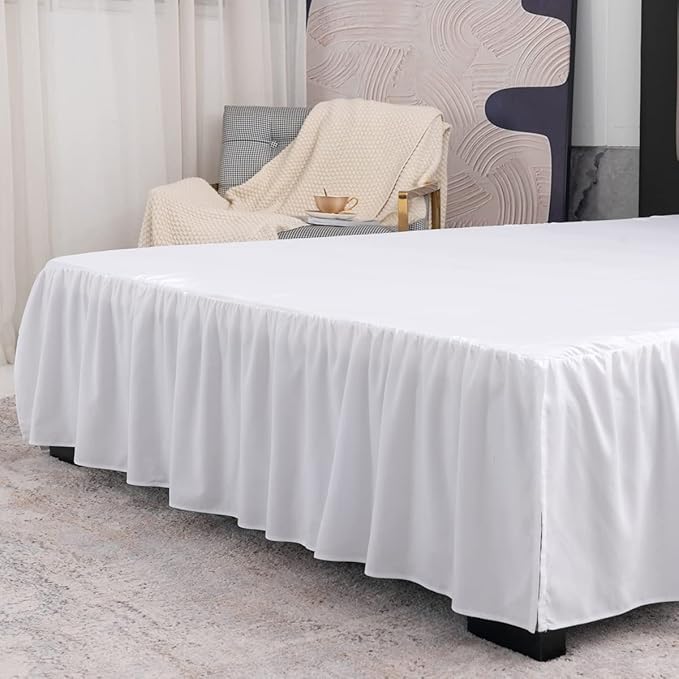 TSUTOMI Bed Skirt King Size Ruffled Bed Skirt with Split Corners, 18 Inch Drop Dust Ruffle Bed Skirts with Platform, Gathered Style, 100% Microfiber, White