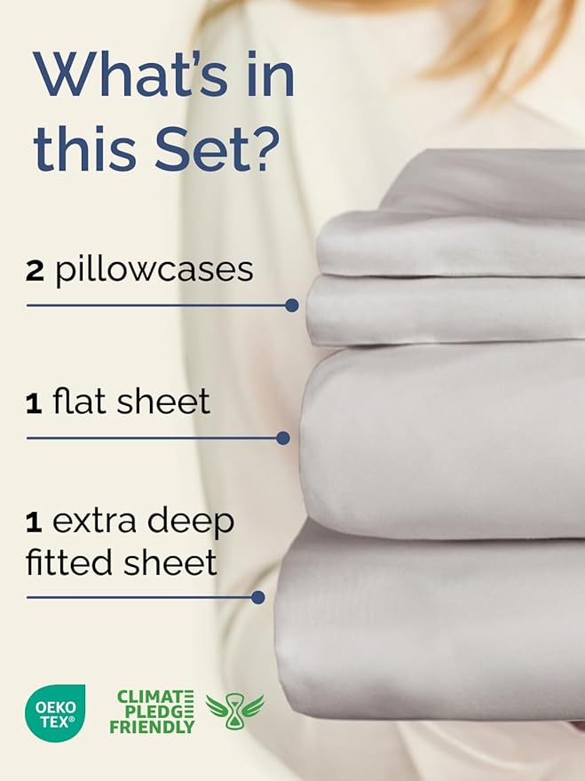 Extra Deep Twin XL Sheet Set - 4 Piece Breathable and Cooling Sheets - Hotel Luxury Bed Sheets Set - Easy Fit - Soft, Wrinkle Free and Comfy Sheets Set - French Grey Sheet Set with Extra Deep Pockets